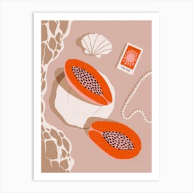 Papaya And Pearls on the Beach Art Print