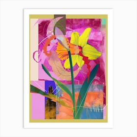 Daffodil 1 Neon Flower Collage Art Print