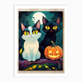 Cat And Pumpkin Painting Art Print