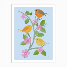 Cute Folky Birds In A Tree Art Print