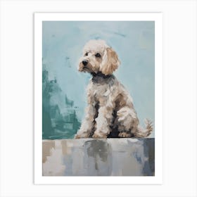 Poodle Dog, Painting In Light Teal And Brown 1 Art Print