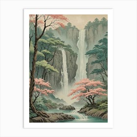 Serene Waterfalls In The Mountains Art Print