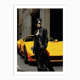 Rotten To The Core Asain Villain Lady And A Yellow Sports Car In A Dodgy Street Art Print