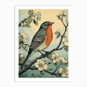 Vintage Bird Linocut European Robin 4 Art Print