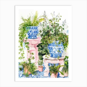 Blue And White Pots Art Print