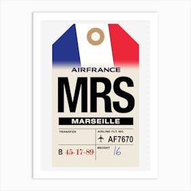 Marseille (MRS) France Vintage Airline Luggage Tag Art Print