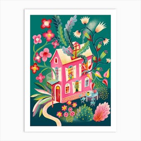 The Pink Blooming House Art Print