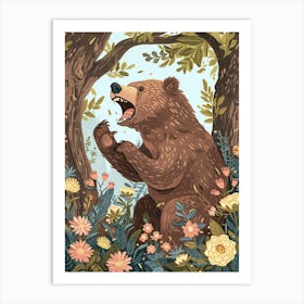 Sloth Growling Storybook Illustration 4 Art Print