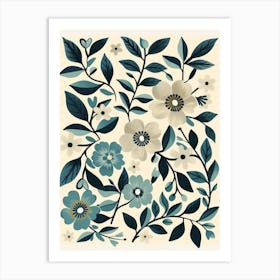 Blue And White Floral Print Art Print
