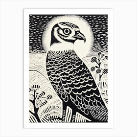 B&W Bird Linocut Osprey 2 Art Print