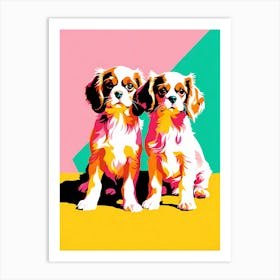'Cavalier King Charles Spaniel Pups' , This Contemporary art brings POP Art and Flat Vector Art Together, Colorful, Home Decor, Kids Room Decor, Animal Art, Puppy Bank - 10th Art Print