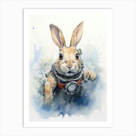 Bunny Scuba Diving Rabbit Prints Watercolour 1 Art Print