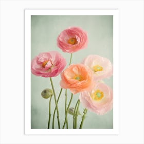 Ranunculus Flowers Acrylic Painting In Pastel Colours 2 Art Print