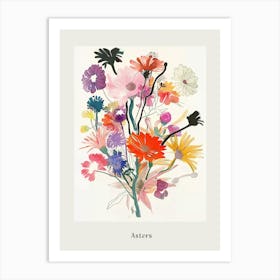 Asters 3 Collage Flower Bouquet Poster Art Print