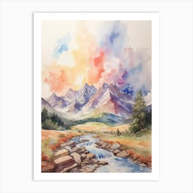 Watercolor Of A Mountain Stream 2 Art Print