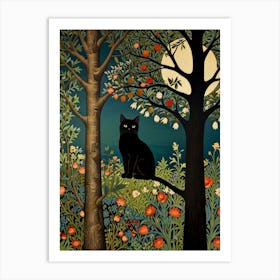 Black Cat In The Forest Style William Morris 7 Art Print