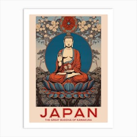 The Great Buddha Of Kamakura, Visit Japan Vintage Travel Art 3 Art Print