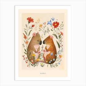Folksy Floral Animal Drawing Wombat Poster Art Print