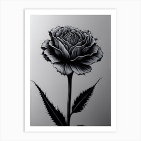 A Carnation In Black White Line Art Vertical Composition 15 Art Print