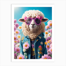 Funny Sheep Wearing Cool Jackets And Glasses Art Print