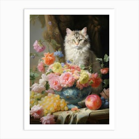 Rococo Painting Of A Cat With Fruit 2 Art Print