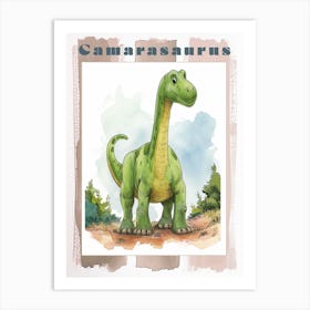 Cute Watercolour Of A Camarasaurus Dinosaur 4 Poster Art Print