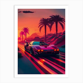 Retrowave car, synthwave landscape [synthwave/vaporwave/cyberpunk] — aesthetic poster, retrowave poster, vaporwave poster, neon poster, 80s Art Print