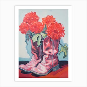 A Painting Of Cowboy Boots With Red Flowers, Fauvist Style, Still Life 2 Art Print