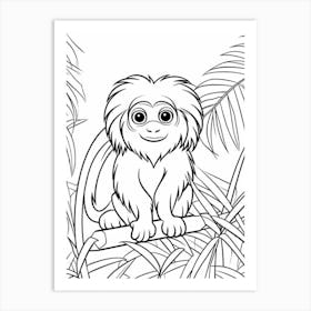 Line Art Jungle Animal Golden Lion Tamarin 3 Art Print