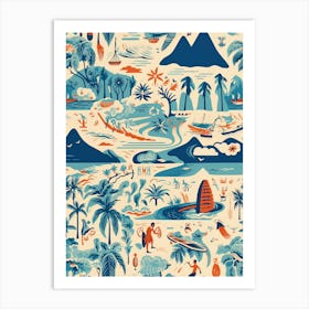 Maui Hawaii, California, Inspired Travel Pattern 3 Art Print