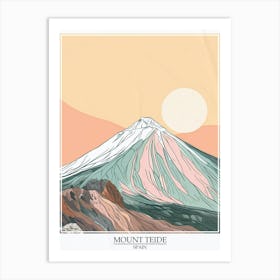 Mount Teide Spain Color Line Drawing 5 Poster Art Print