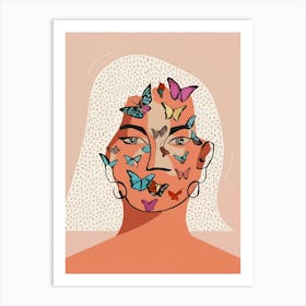 Portrait Of A Woman With Butterflies On Her Face Art Print