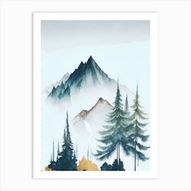 Mountain And Forest In Minimalist Watercolor Vertical Composition 152 Art Print