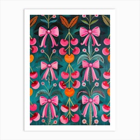 Folk Pink Bows 1 Pattern Art Print