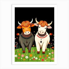 Highland Cows Folk Style Art Print