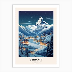 Winter Night  Travel Poster Zermatt Switzerland 1 Art Print