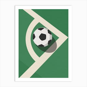 Vintage minimal art Soccer Ball On A Green Field Art Print