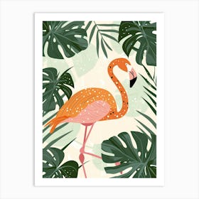 Jamess Flamingo And Monstera Deliciosa Boho Print 1 Art Print
