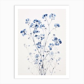 Blue Botanical Gypsophila Babys Breath 1 Art Print