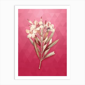 Vintage Oleander Botanical in Gold on Viva Magenta Art Print