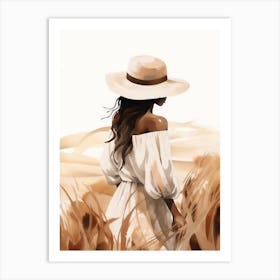 Woman In Hat Walking In The Field Art Print