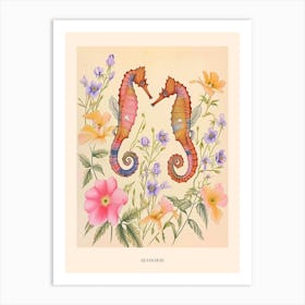 Folksy Floral Animal Drawing Seahorse 2 Poster Art Print