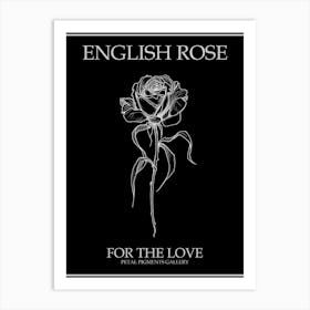 English Rose Black And White Line Drawing 22 Poster Inverted Art Print