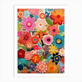 Crochet Flowers Colourful Illustration Art Print