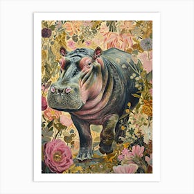 Floral Animal Painting Hippopotamus 1 Art Print