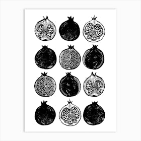 Monochrome Repeat Pattern Pomegranate Art Print