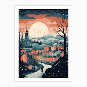 Winter Travel Night Illustration Edinburgh Scotland 6 Art Print