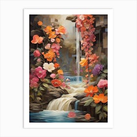 Waterfall With Flowers Art Print