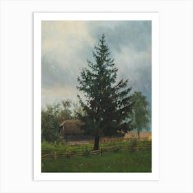 Pine Tree Rustic Farmhouse Landscape Painting Art Print