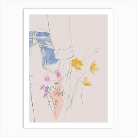 Flowers And Blue Jeans Line Art 3 Art Print
